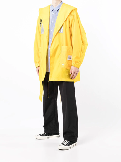 Shop Fumito Ganryu Reflective Panel Hooded Raincoat In Yellow