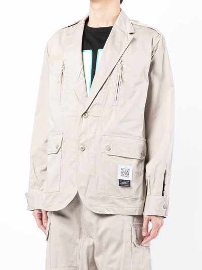 Fumito Ganryu Single-breasted Multiple-pocket Blazer In Grey
