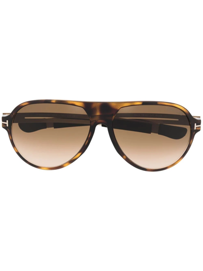 Shop Tom Ford Tortoiseshell Pilot-frame Sunglasses In Brown