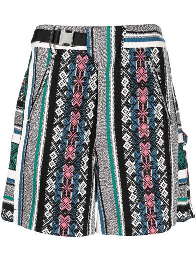 Shop Sacai Geometric-jacquard Cotton Shorts In Black