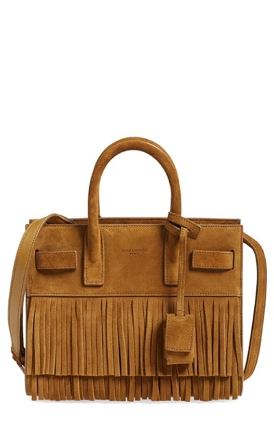 Saint Laurent Sac De Jour Nano Suede Fringe Satchel Bag, Light Ochre In Light Ocre