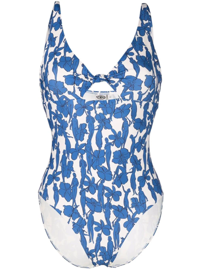 Shop Tory Burch Floral-print Swimsuit In Blue