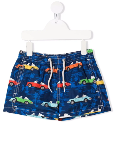 Shop Mc2 Saint Barth Car-print Swim Shorts In Blue