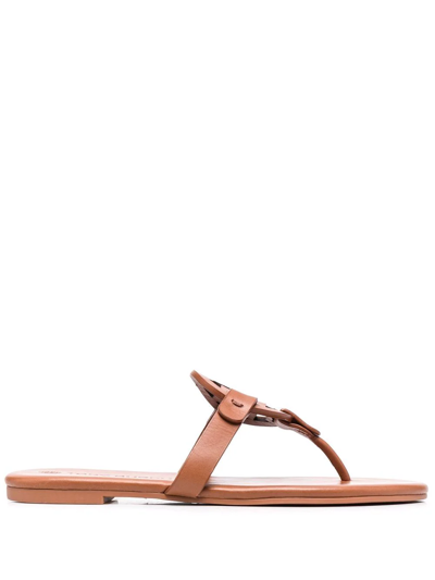Shop Tory Burch Logo-patch Detail Sandals In Brown
