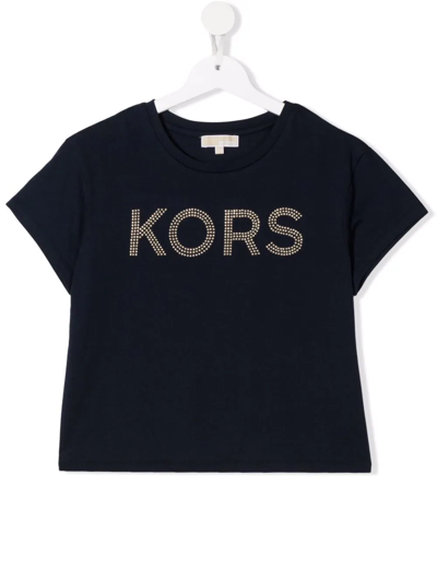 Shop Michael Kors Teen Cotton Studded-logo T-shirt In Blue