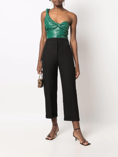 Shop Manokhi One-shoulder Leather Cropped Top In Green