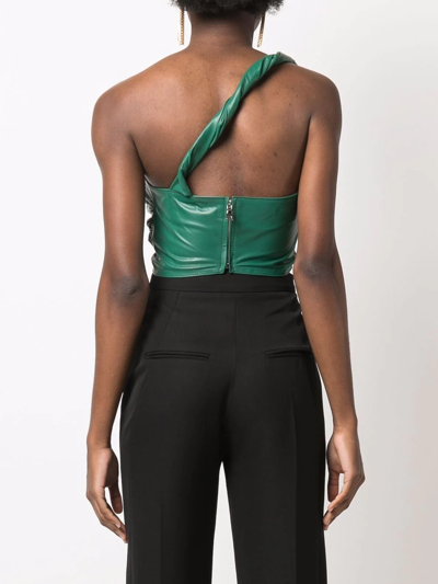 Shop Manokhi One-shoulder Leather Cropped Top In Green