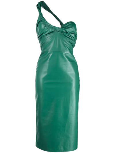Shop Manokhi Elsa Ruched Leather Dress In Green