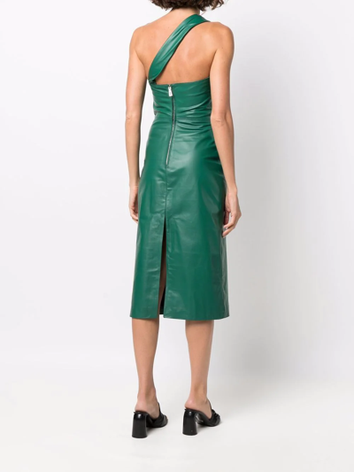 Shop Manokhi Elsa Ruched Leather Dress In Green