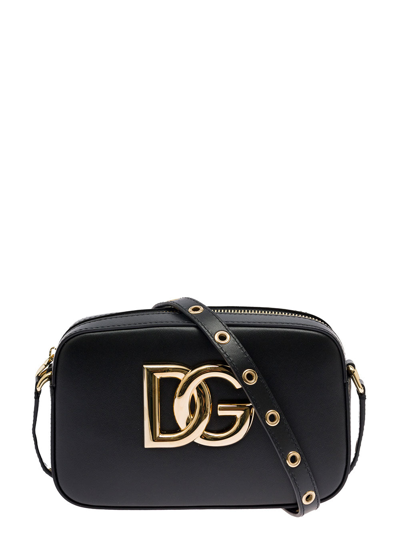 Shop Dolce & Gabbana Woman's  Black Leather Crossbody Bag With Metal Logo