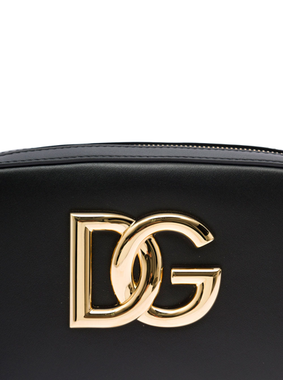 Shop Dolce & Gabbana Woman's  Black Leather Crossbody Bag With Metal Logo