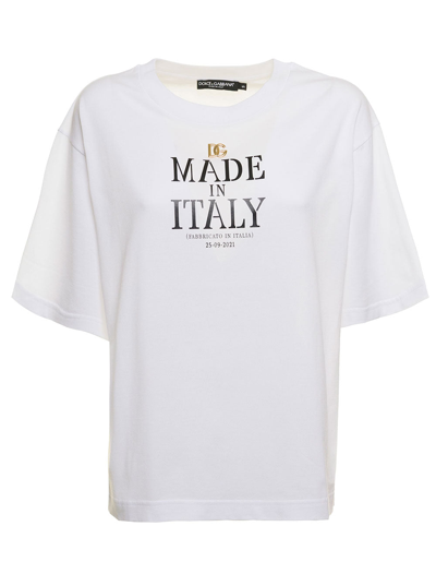 Shop Dolce & Gabbana Woman's White Cotton T-shirt With Woman "made In Italy" Print