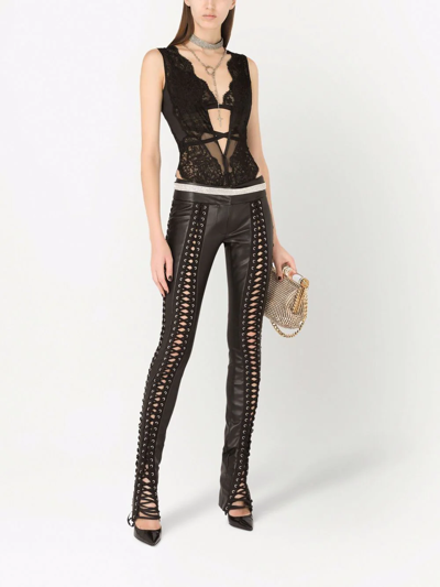 Dolce & Gabbana Corset-style Eyelet-detail Leggings In Black