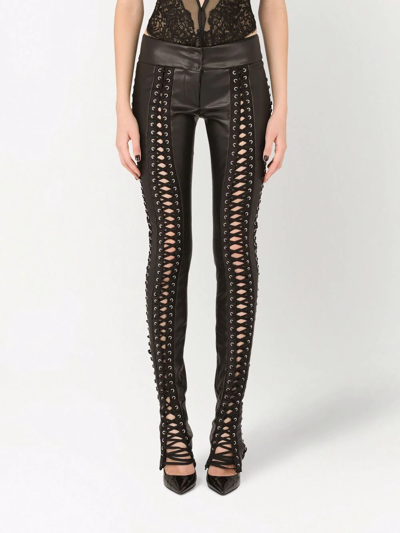Dolce & Gabbana Corset-style Eyelet-detail Leggings In Black