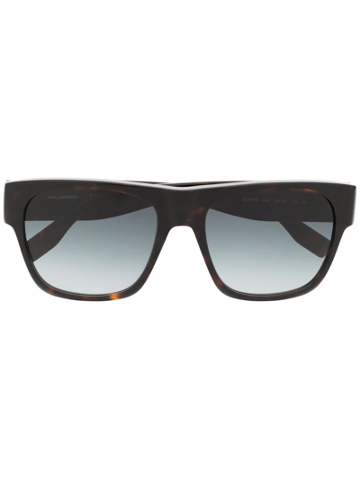 Shop Karl Lagerfeld Engraved-logo Square-frame Sunglasses In Brown