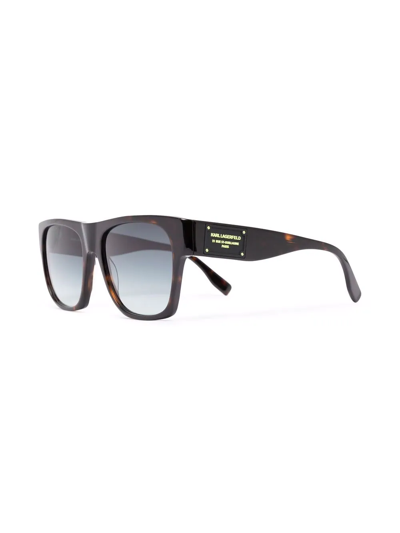 Shop Karl Lagerfeld Engraved-logo Square-frame Sunglasses In Brown