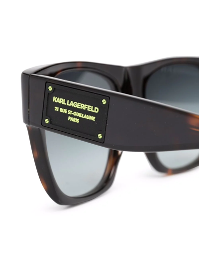 Shop Karl Lagerfeld Engraved-logo Square-frame Sunglasses In Brown