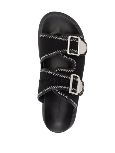 Shop Alexander Mcqueen Double-strap Leather Sandals In Black