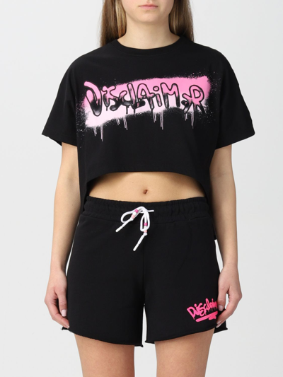 Shop Disclaimer Cropped  Cotton T-shirt With Logo In Black