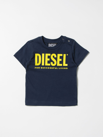 Shop Diesel Cotton T-shirt With Logo In Blue