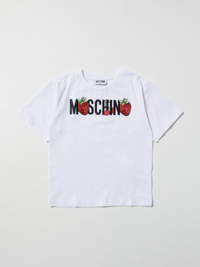 Shop Moschino Kid T-shirt With Logo And Strawberries In White
