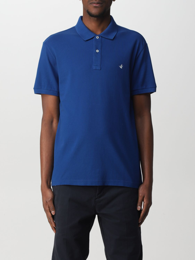 Shop Brooksfield Polo Shirt In Cotton With Logo In Royal Blue