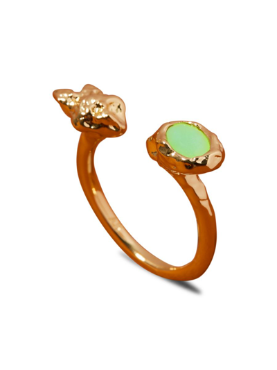 Shop Alexis Bittar Women's Asterales 14k Goldplated & Chrysoprase Nugget Open Ring In Brass