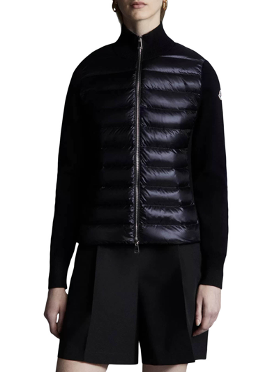 Shop Moncler Padded Cotton Cardigan In Black