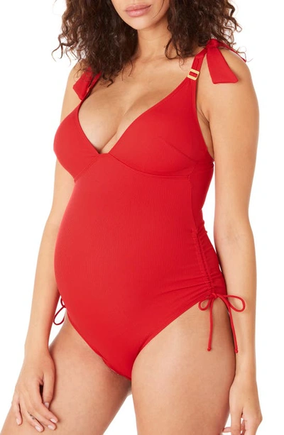 Shop Cache Coeur Porto Vecchio Maternity One-piece Swimsuit In Red