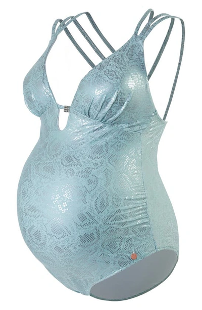Shop Cache Coeur Mamba Maternity One-piece Swimsuit In Silver Green