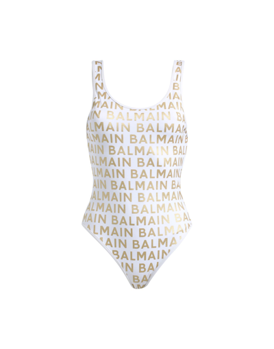 Shop Balmain Woman One-piece Swimsuit White Size 8 Polyamide, Elastane
