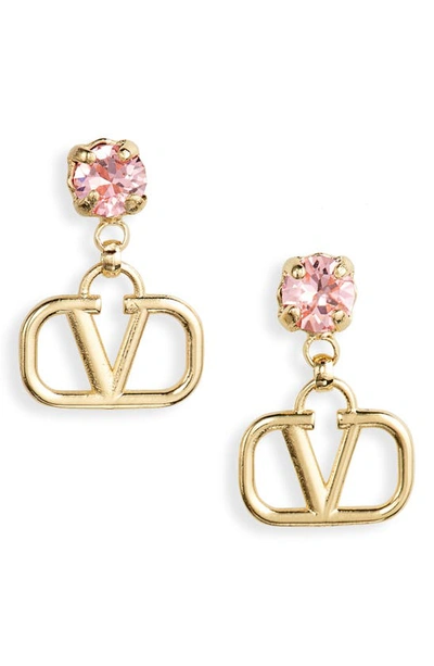 Shop Valentino Vlogo Pendant Stud Earrings In Oro 18/ Light Rose