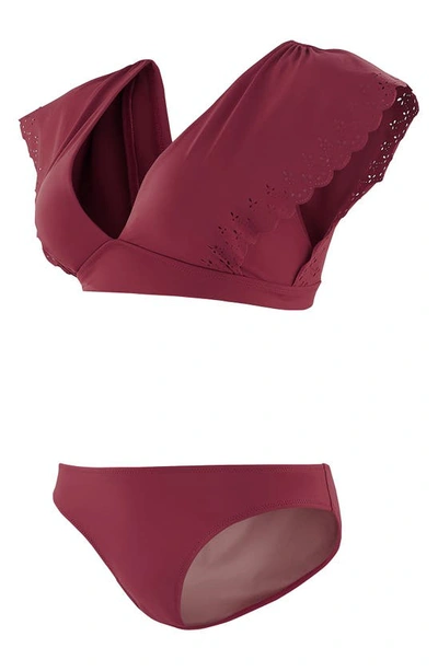 Maternity Bloom 2-piece Bikini Set In Burgundy