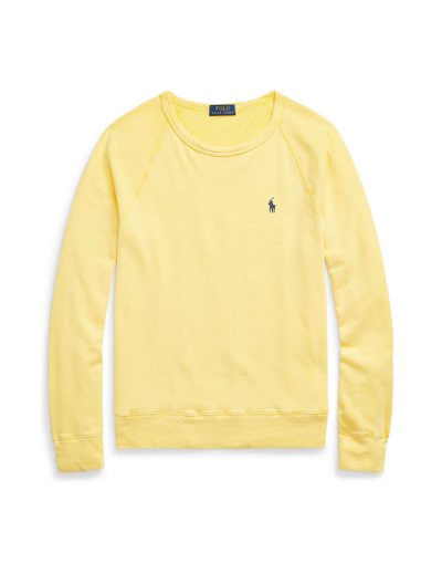 Shop Polo Ralph Lauren Cotton Spa Terry Sweatshirt ";;;logo, Solid Color, Round Collar, Long Sleeves, No  In Yellow