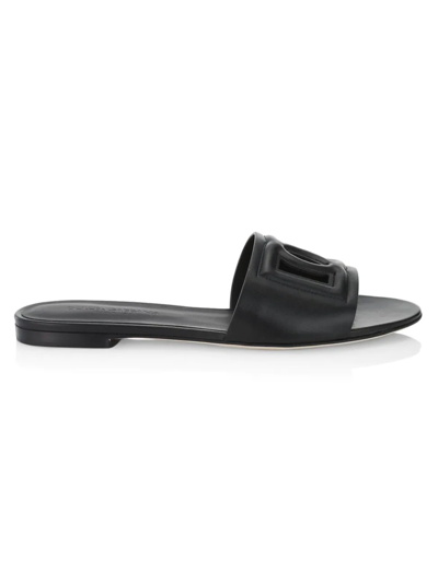Shop Dolce & Gabbana Women's Dg Leather Sandals In Black