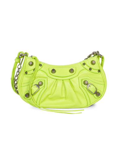 Shop Balenciaga Women's Mini Le Cagole Leather Shoulder Bag In Fluo Yellow