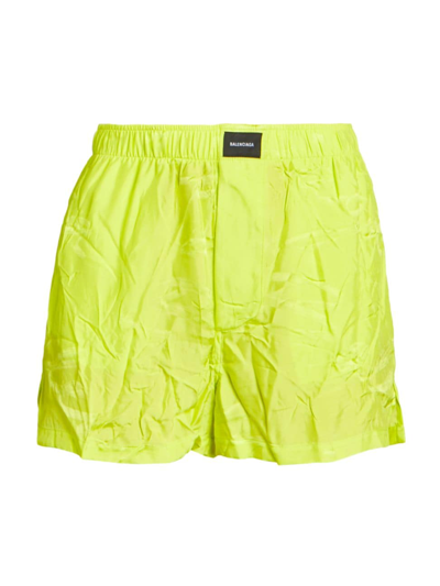Shop Balenciaga Women's Hammered Elasticized Logo Shorts In Neon Yellow