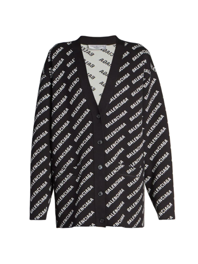 Shop Balenciaga Women's Oversized Striped Logo Cardigan In Black White