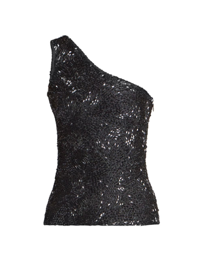 Shop Balenciaga Women's One-shoulder Beaded & Sequined Tank Top In Black