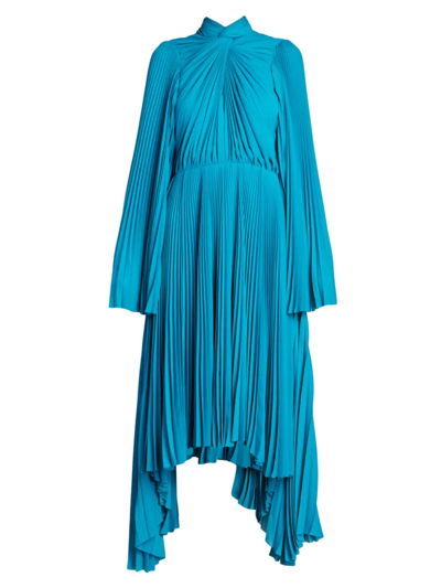 Shop Balenciaga Women's Asymmetric Knotted Draped Maxi Dress In Petrol Blue