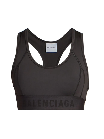 Shop Balenciaga Women's Logo Hem Sports Bra In Black White