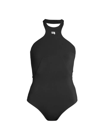 Shop Balenciaga Women's Sporty Logo One-piece Swimsuit In Black