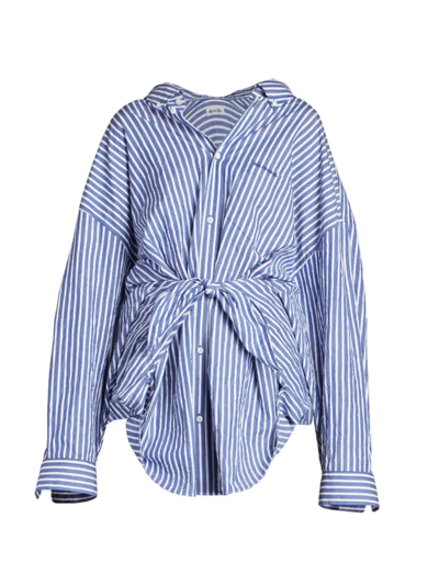 Shop Balenciaga Women's Oversized Striped Knotted Shirt In Blue White