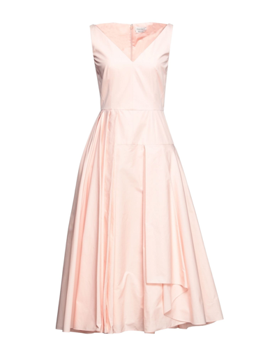 Shop Alexander Mcqueen Woman Midi Dress Pink Size 6 Cotton