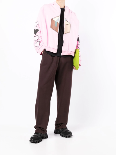 Natasha Zinko Box Print Zip-up Hoodie In Pink