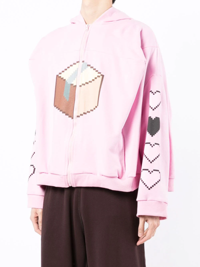Natasha Zinko Box Print Zip-up Hoodie In Pink