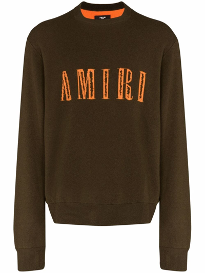 Shop Amiri Cutaway-logo Cashmere Jumper In Grün