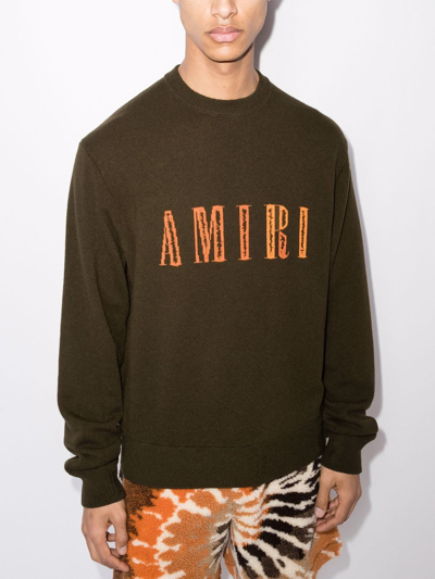 Shop Amiri Cutaway-logo Cashmere Jumper In Grün
