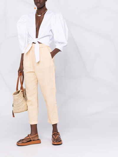Shop Forte Forte Tapered Cotton-linen Trousers In Neutrals