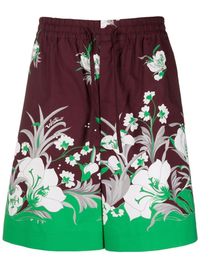 Shop Valentino Floral-print Drawstring Shorts In Rot